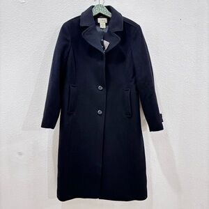 LL Bean Navy Blue Lambswool Trench Coat NEW 8 Petites